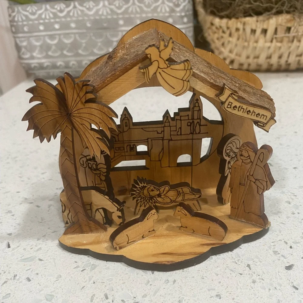 Olive Wood Nativity Set Christmas Decoration Gift Hand Carved From Bethlehem